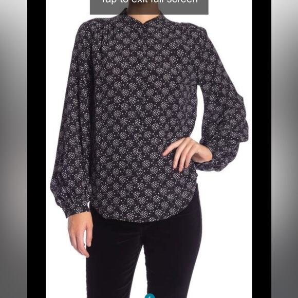 Equipment top medium NWT silk black white star ball long sleeve Cornelia button - Picture 3 of 16